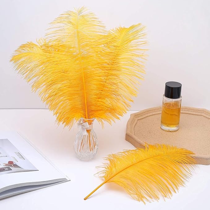 24pcs Natural Luxury Gold Ostrich Feathers 10-12inch (25-30cm) for Wedding Party Centerpieces，Flower Arrangement and Home Decoration.