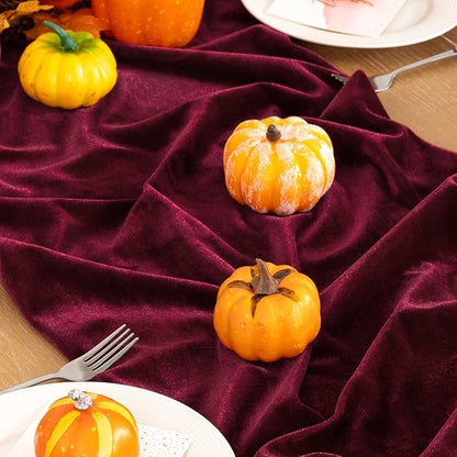 Burgundy Velvet Table Runner 3 Pack Fall Thanksgiving Red Table Runners 20 x 120 Inch Luxurious Elegant Velvet Fabric Friendsgiving Table Decor for Christmas Dinner Wedding Bridal Baby Shower