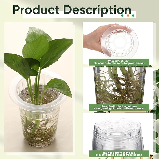 Baderke 35 Pack Plastic Plant Propagation Station Desktop Terrariums Plant Tabletop Vase with Hydroponic Baskets for Indoor Home Office Desktop Decor (4.57'')