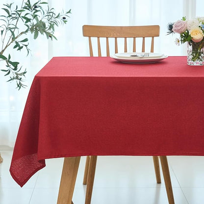 maxmill Linen Texture Tablecloth Stain Resistant Waterproof Wrinkle Free Spillproof Washable Slubby Texture Christmas Table Cloth for Dining Room, Holiday Party Dinner, Rectangle 60 x 140 Inch, Red