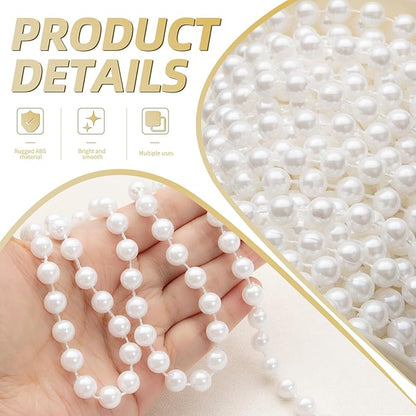 33 Feet Faux Pearl Beads Garland 10mm Craft String Pearls for Wedding Centerpiece Christmas Tree and Flowers Decoration DIY(White)