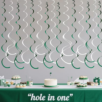 36 Pcs Green White Hanging Swirl Decorations Felt Swirl Streamer Spiral Ceiling Garland for Birthday Graduation Wedding Retirement Baby Shower Spring Summer Christmas Masters Golf Party Decor Supplies