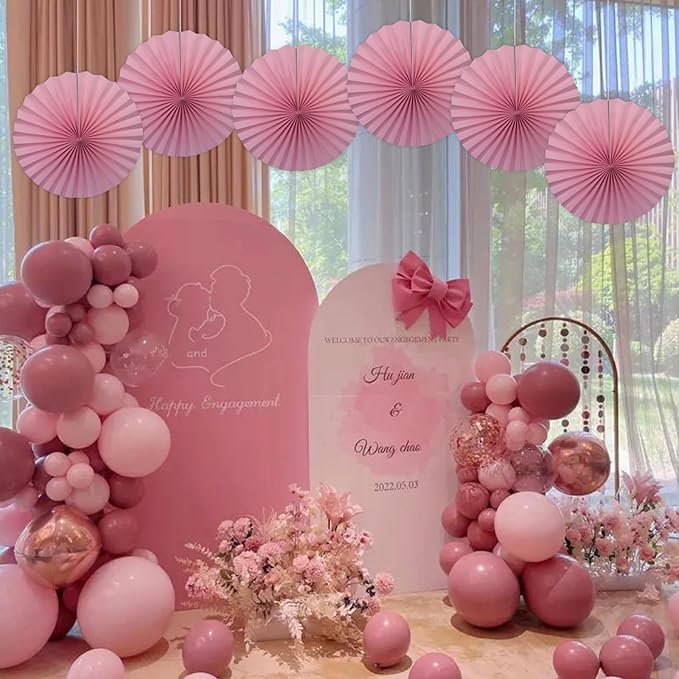 Pink Party Decorations,Pink Paper Decorations for Party,Baby Shower Decorations Party Paper Fans Bulk 16in,Schoolgirl Style Classroom Decor for Party 30 Color DIY Set （Pink）