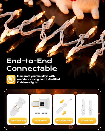 Brightown Clear Christmas String Lights, 200-Count 51.5ft Incandescent Bulb Mini Lights for Indoor Holiday Decor, Christmas Tree Garland Wedding Party Multi-Use Festival Decoration, White Wire