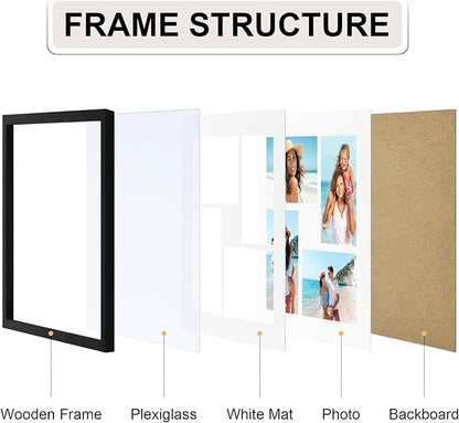 Vittanly 12x12 Collage Picture Frame, Displays 4Pcs 4x6 Pictures with Mat, Picture Frames Collage Wall Decor for Horizontal or Vertical Display, Black, 1 Pack