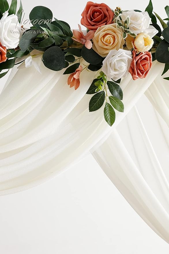 Floroom Wedding Arch Draping Fabric 2 Panels 20Ft Ivory Chiffon Fabric Drapes Arbor Drapery Wedding Ceremony Reception Swag Decorations