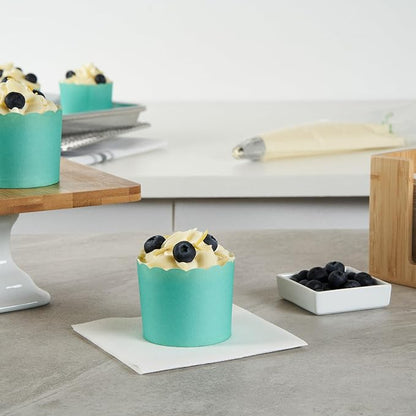 Panificio 6 Ounce Cupcake Wrappers, 200 Scalloped Baking Cups - Oven-Ready, Greaseproof, Turquoise Paper Cupcake Liners, Disposable, For Birthdays, Baby Showers, Or Weddings - Restaurantware