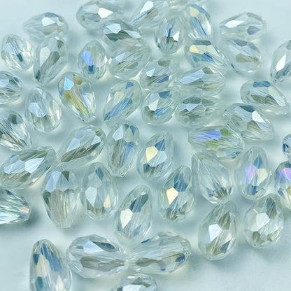 200pcs 4x6mm Teardrop Crystal Glass Beads Vertical Hole Faceted Glass Teardrop Spacer Beads for Bracelets Necklace Earring DIY Jewelry Making Craft(Transparent AB)