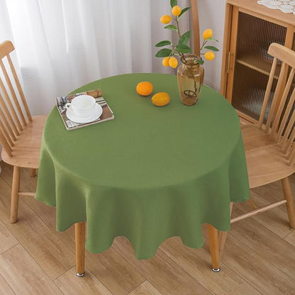 NLMUVW Round Table Cloth 48 Inch, Olive Green Small Tablecloth Linen Farmhouse Table Cover or Kitchen Dining Coffee Spring Decor