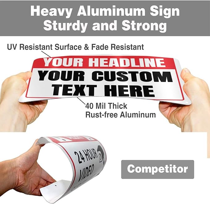 Custom Signs Outdoor Metal - 12 x 8 Personalized Entrance Garden Hazard Parking Signs for Business, Rust-Proof .040 Aluminum (Personalized Headline)