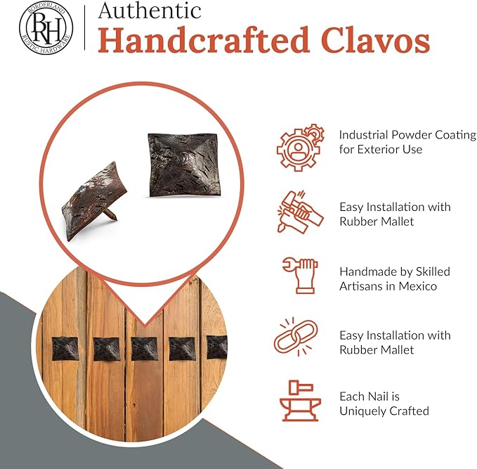 50 Pack 1.5" Square Head Iron Clavos Decorative Nails – Unfinished – Handmade Rustic Square Fasteners for Farmhouse Shutters, Faux Wood, Barn Doors, Shutters, and Gates – Ornamental Wood Accent