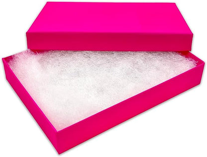 TheDisplayGuys - 25-Pack #53 Kraft Paper Cardboard Gift Boxes/Jewelry Cases w. Cotton Padding & Lid - Neon Fuchsia - (5.4" x 3.9" x 1.0")