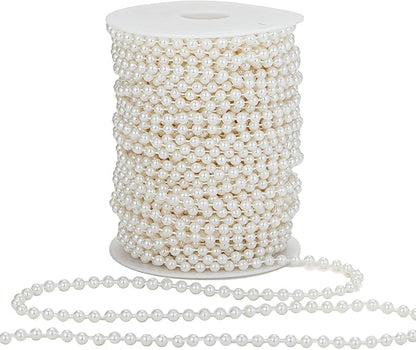6mm Crafts Faux Pearl Beads Garland Pearl Bead Roll Strand of Pearls to Decorate Floral Centerpieces Wedding Party Favor Christmas Tree(82Feet Ivory)