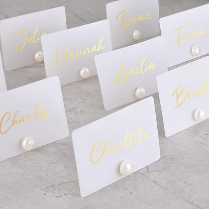 UNIQOOO 24Pcs Decorative Pearl Place Card Holders Bulk, Elegant Ivory Name Card Stands Set, for Wedding Table Place Cards, Dessert Table Decor, Retail Shop, Business Card, Name Tag, Party Food Signs