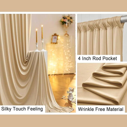 10ft x 10ft Wrinkle Free Beige Backdrop Curtain for Wedding Parties, Thick Polyester Photo Backdrop Drapes for Baby Shower Engagement Birthday Party Backdrop Stand,5ft x 10ft 2 Panels