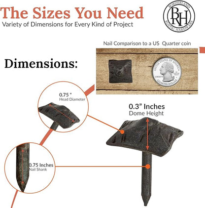 100 Pack 0.75" Square Head Iron Clavos Decorative Nails – Unfinished – Handmade Rustic Square Fasteners for Farmhouse Shutters, Faux Wood, Barn Doors, Shutters, and Gates – Ornamental Wood Accent
