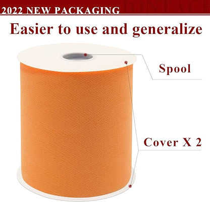 Orange Tulle Fabric Rolls 6 Inch by 200 Yards (600 feet) Fabric Spool Tulle Ribbon for DIY Orange Tutu Bow Baby Shower Birthday Party Wedding Decorations Craft Supplies
