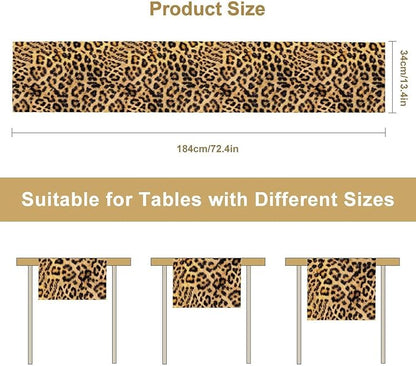 Leopard Print Dinning Table Runner, Cotton Linen Rustic Cottage Country Farm Safari Wildlife Fur Print Table Runners for Table Dresser Runner Dinning Kitchen Party Holidays Home, 13x120 Inch