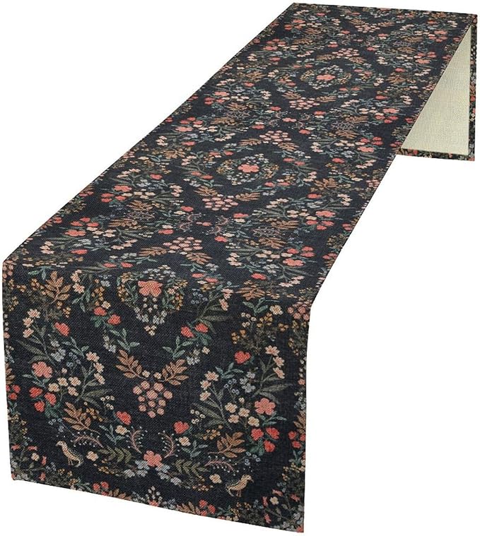 Morris Flower Table Runner, Vintage Blue Floral Rustic Country Style Floral Print Pattern for Home Kitchen Table Decor Dining Coffee Room Garden Party Decor 13x72in