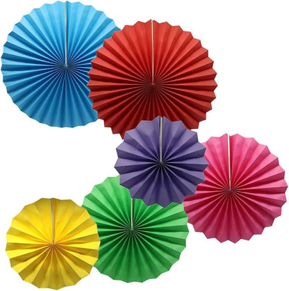 Colorful Hanging Paper Fans Decoration Round Pattern Paper Garlands Set for Party Birthday Wedding Events Accessories, Mix Set of 6