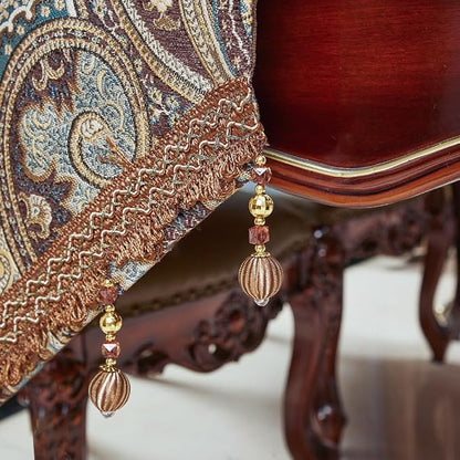 Luxury Vintage Design Table Runner 120 inches Long Embroidery Jacquard Fabric with Multi-Tassels Table Runners for Dining Room Dresser Wedding Holiday Party Fireplace Decorations (Coffee, 12X120inch)