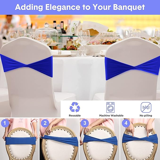 VDS Pack of 50 PCS | Light Purple | Spandex Chair Sashes Bows Without Buckle | Stretch Elastic Banquet Universal Folding Chair Band Tie with for Wedding Party Conference Celebration Event Decoration