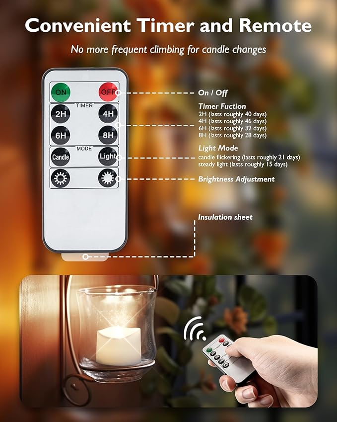 Homemory 24pcs Remote Timer LED Tea Lights Candles, 400+Hours Flickering Flameless Battery Operated Votive Candles for Tabletop Lighting, Centerpieces Decor, Holiday Decor
