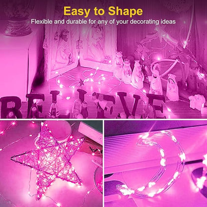 btfarm 30 Pack Fairy Lights Battery Operated [3 Modes], Valentine's Day Lights 7ft 20 Led Twinkle String Lights Waterproof Bulk Small Mini for Mason Jars Vases Wedding Table Centerpiece, Pink