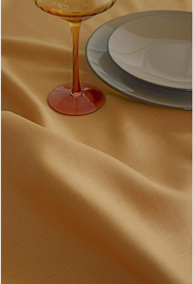 Solino Home Linen Tablecloth for Rectangle Tables 60 x 90 Inch - 100% Pure Linen Caramel Table Cloth - Fete, Machine Washable Cloth Tablecloth for Fall, Autumn, Thanksgiving