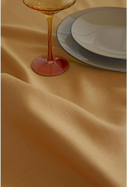 Solino Home Linen Tablecloth for Rectangle Tables 60 x 90 Inch - 100% Pure Linen Caramel Table Cloth - Fete, Machine Washable Cloth Tablecloth for Fall, Autumn, Thanksgiving