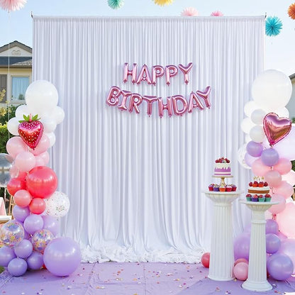 10×14 ft Wrinkle Free White Backdrop Curtain for Wedding Parties, 2 Panels 5×14ft Height Silky Polyester Photo Backdrop Drapes for Parties Birthday Baby Shower Photography Background Cloth