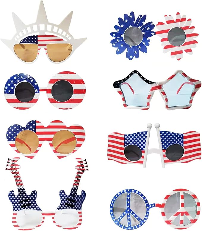 American Flag Glasses 8pcs, Fourth 4th of July Party Accessories, USA Veterans Day decoration Memorial Day Patriotic Party Red White and Blue Photo Booth Props Favor
