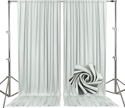 10ft x 10ft Silver Backdrop Curtains for Parties, Fabric Satin Background Curtain with Rod Pockets for Weddings, Birthday, Baby Shower, Photography, Graduation Party Backdrop Drapes, 2 Panels
