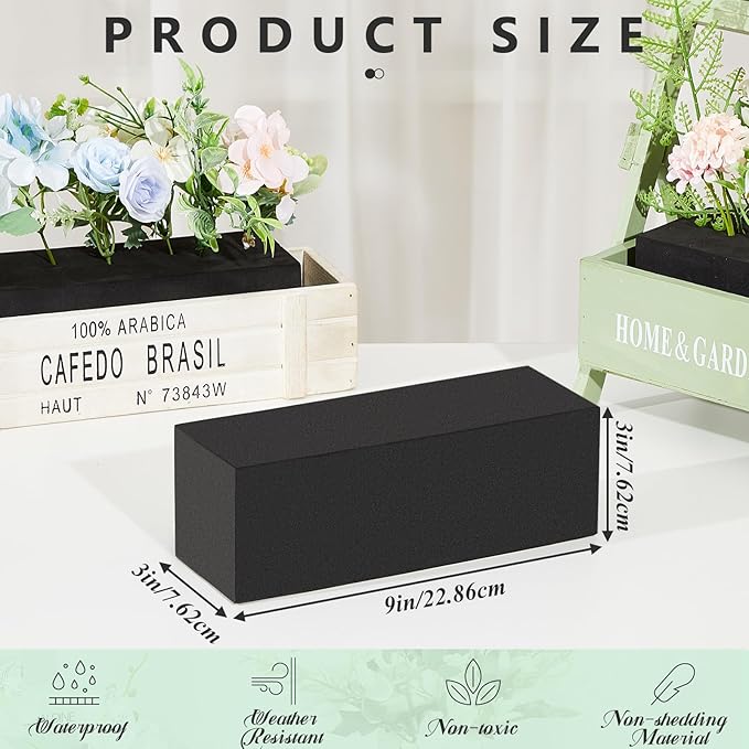 Lallisa 12 Pcs Reusable Floral Foam Blocks Water Weather Resistant Dry Floral Foam for Artificial Flower Arrangements Outdoor Flower Boxes Outside Hanging Planters Wedding Home Decor (9 x 3 x 3")