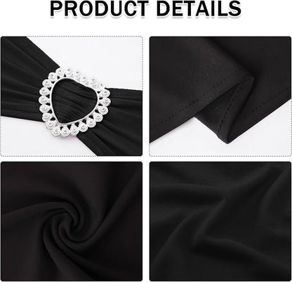 Howhic Pack of 30 Spandex Chair Sashes Bows Stretch Chair Cover Band with Buckle Slider Universal Elastic Chair Ties for Wedding Banquet Party Event Decoration (Black)