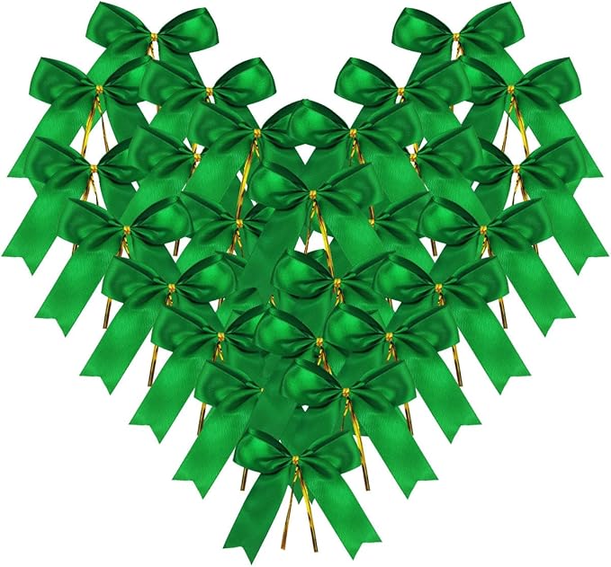50pcs 3-1/2" Green Twist Ties Satin Green Bows with Twist Tie Bows Fish Tail Cutting(Green)