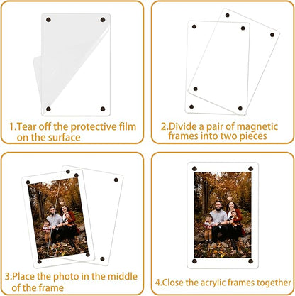 3 Pack acrylic fridge magnetic frame 5X7 Inch refrigerator photo magnet frames clear picture frames magnetic photos Display frame Double-Sided acrylic magnet frames(3pcs clear, 5x7 inch)