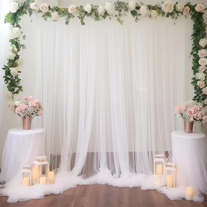 10x10 White Tulle Backdrop Curtains for Parties, Sheer Backdrop Curtain Wedding Photo Background Drapes for Baby Shower Photography Birthday Party
