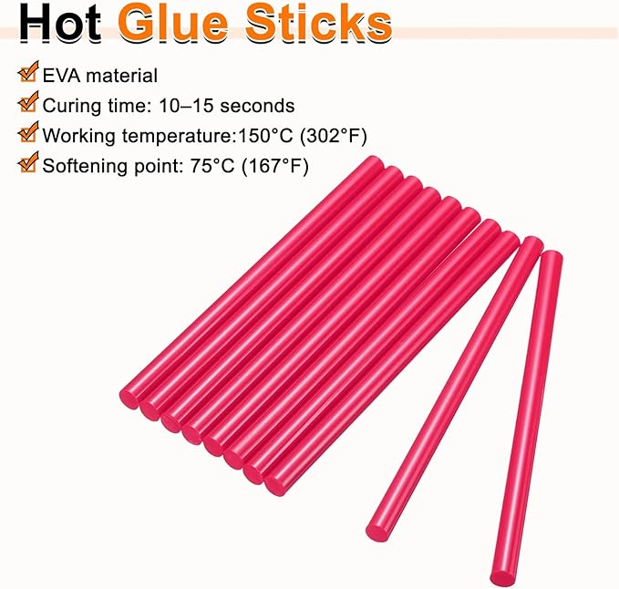 HARFINGTON 10pcs Hot Glue Sticks 0.43" Dia x 7.87" Long EVA Mini Hot Melt Adhesive Glue Stick for Hot Melt Gun Wood Plastic Glass Flowers Fabrics Foam, Rose Red