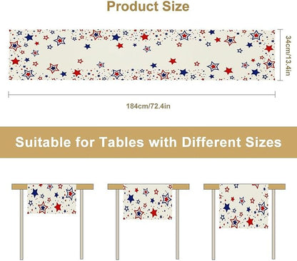 4th of July Table Runner, American Stars Patriotic Independence Day Table Runner for Indoor Outdoor Party Home Kitchen Dining Table Decor, Blue Red, 13x60inch