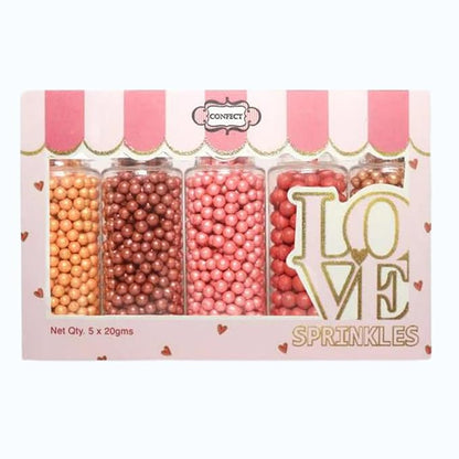 Confect Pearl Sprinkles | Edible Disco Ball Sprinkles for Cakes & Cupcakes Decoration | Pack of 5 Mix Bright Orange, Copper, Pink, Red & Bronze Dragees - Carnival |Vegan, Gluten-Free, Nut-Free, Soy-Free, Dairy-Free, Palm Oil-Free- 5 Oz