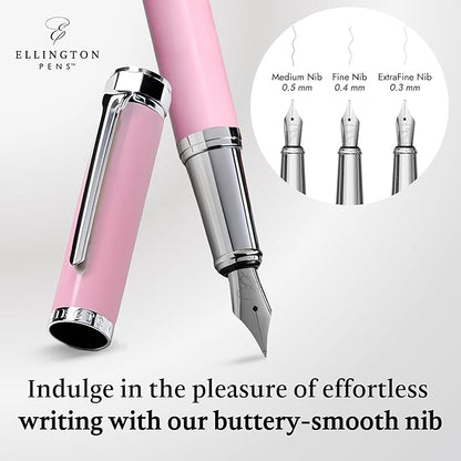 Ellington Pens Luxury Fountain Pen Set- Fountain Pens for Writing - Smooth Fine Nib - Includes Refillable Ink Converter, 3 Ink Cartridges [Black & Blue], Gift Box - Elegant Calligraphy