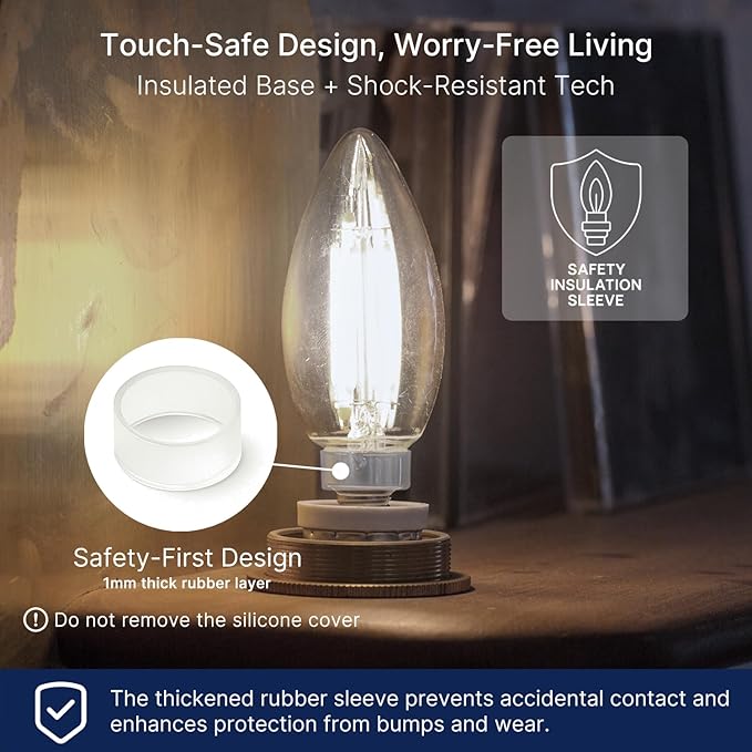 FLSNT 5000K Daylight B10 Dimmable 4W LED E12 Candelabra Bulbs, 40W Equivalent LED Chandelier Candle Bulbs, Clear Glass Finishing, 6 Pack UL,CA65 Listed.