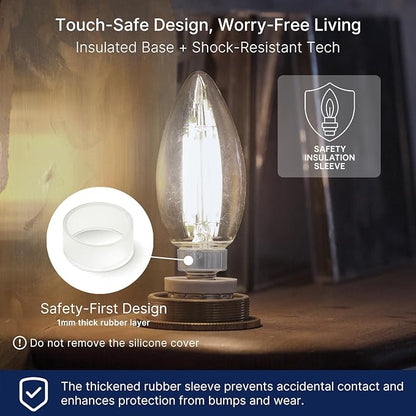 FLSNT 5000K Daylight B10 Dimmable 4W LED E12 Candelabra Bulbs, 40W Equivalent LED Chandelier Candle Bulbs, Clear Glass Finishing, 6 Pack UL,CA65 Listed.