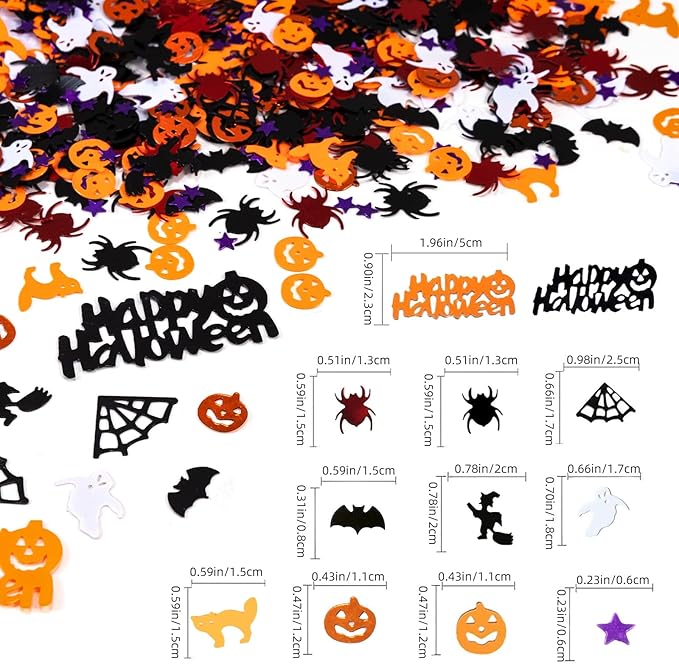 Halloween Party Table Scatter Confetti, 3000 Pcs Pumpkin Spider Webs Bat Foil Metallic Confetti for Halloween Party Table Decorations