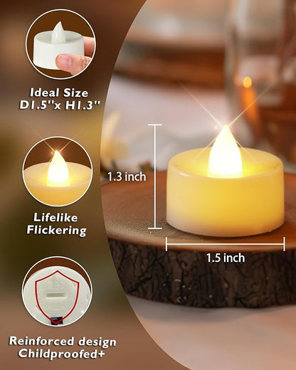 Homemory 50-Pack Flameless LED Tea Lights Candles Battery Operated, 200+Hour Fake Electric Candles TeaLights for Votive, Halloween, Ofrenda, Diya, Wedding Centerpiece Table Decor, Funeral, Christmas