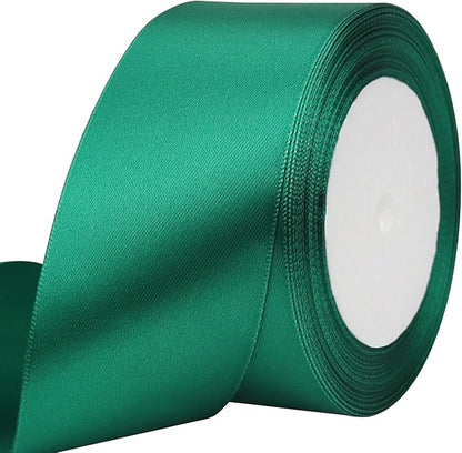 Dark Green Solid Satin Ribbon 2 Inch 25 Yards Solid Polyester Fabric Ribbon for Gift Wrapping Wedding Christmas Baby Shower Birthday Party Decoration Handmade Immortal Flower Craft