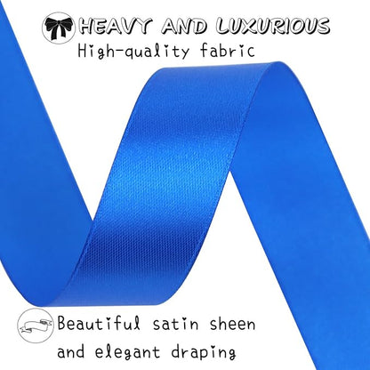 Blue Solid Satin Ribbon 1 Inch 50 Yards Solid Polyester Fabric Ribbon for Gift Wrapping Wedding Christmas Baby Shower Birthday Party Decoration Handmade Immortal Flower Craft