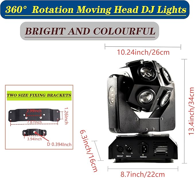 Moving Head DJ Light Party RGBW LED Beam Lights DMX 512 Strobe Light with Sound Activated 360°Rotation Stage Lighting Equipment for Events DJ KTV Disco Wedding Concert Festival