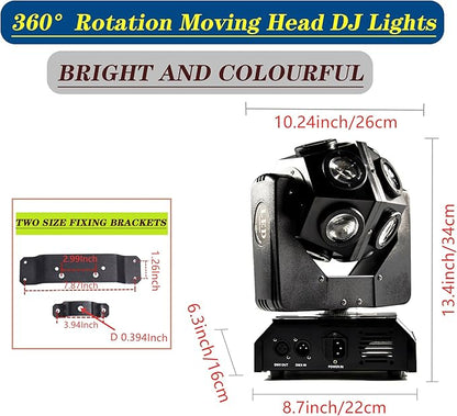 Moving Head DJ Light Party RGBW LED Beam Lights DMX 512 Strobe Light with Sound Activated 360°Rotation Stage Lighting Equipment for Events DJ KTV Disco Wedding Concert Festival